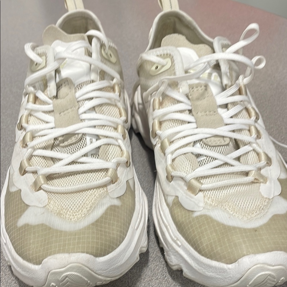 White and Cream Chunky Sneakers with Mesh and Suede